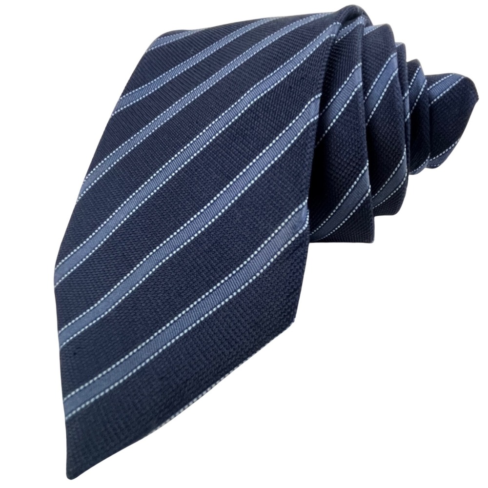Fabio Ferretti Tie 63" Extra Long Navy Blue Stripe Silk Made in Italy
